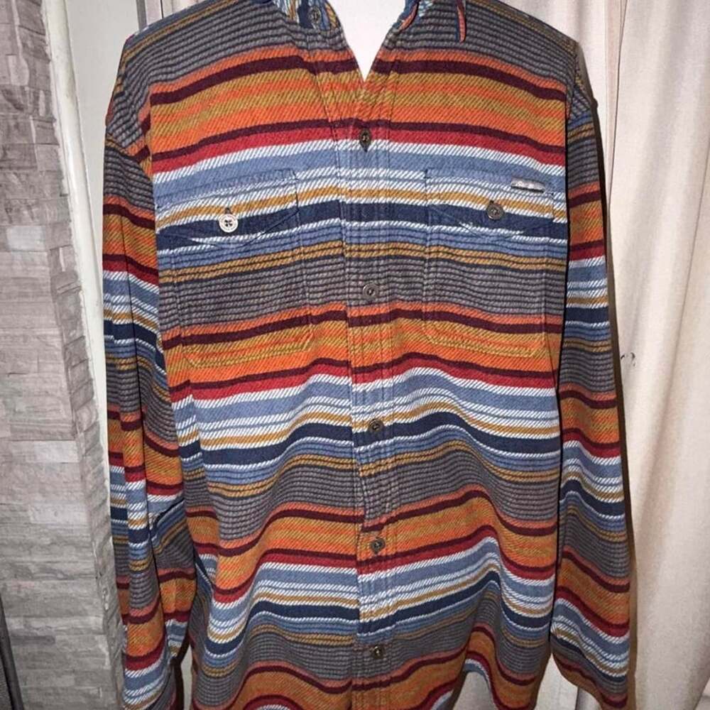 Eddie Bauer Southwestern Stripe Fleece Shirt Size L Multicolor